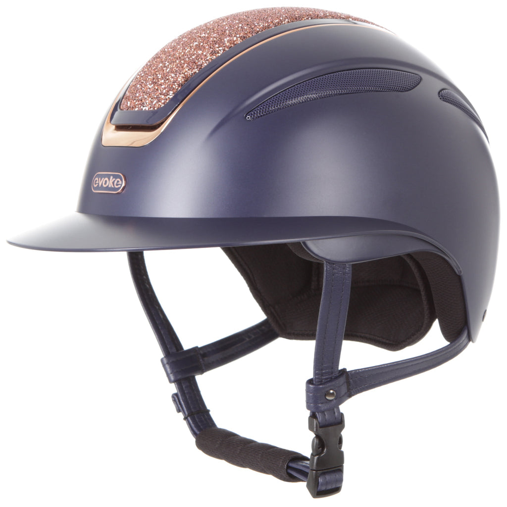 Callisto Wide Peak Helmet In Navy Rose Gold Crystal