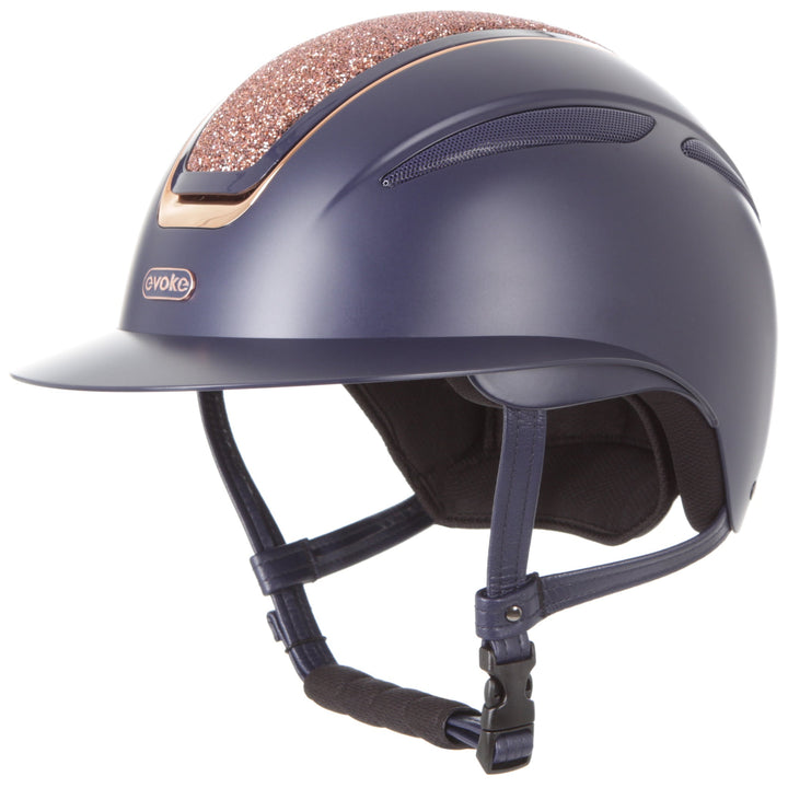 Callisto Wide Peak Helmet In Navy Rose Gold Crystal 